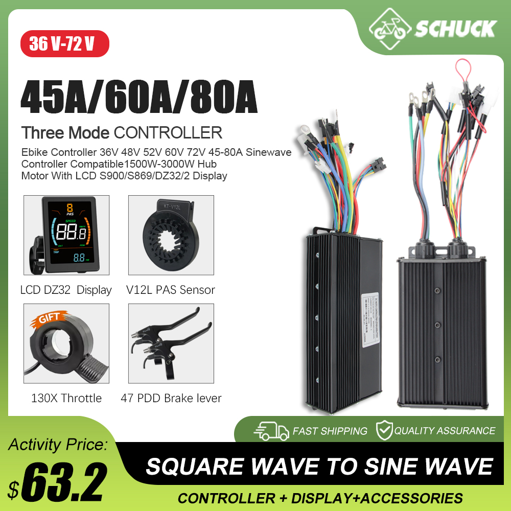 E-bike 3 Modus 48V 52V 60V 72V - Sine Wave Controller 48V 72V 80A recensie en prijs