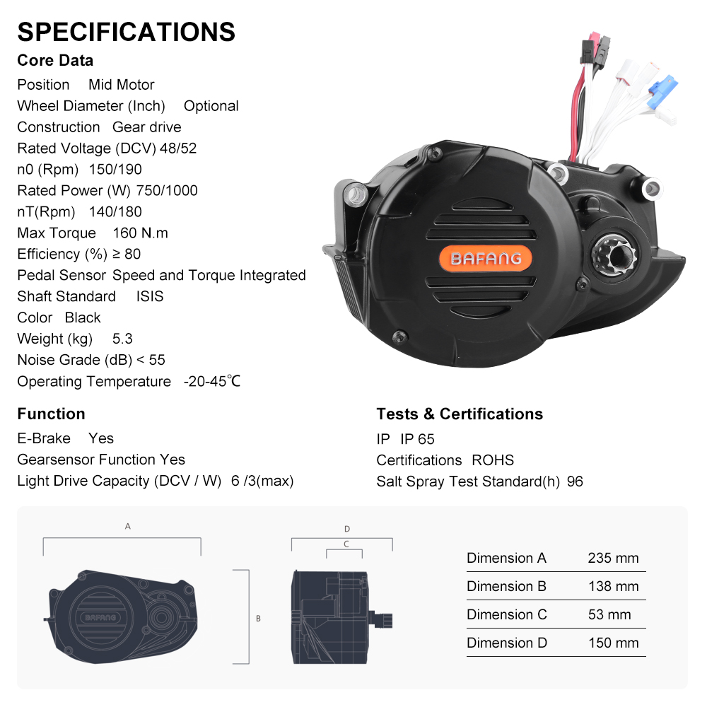 Bafang M620 G510 48V 52V 1000W - Mid Drive Motor Kit 52V 1000W recensie en prijs